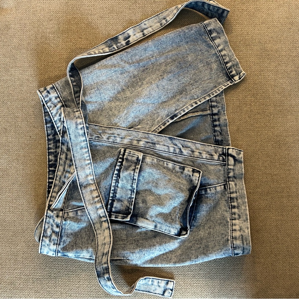 Stylish Light Wash Denim Wrap Mini Skirt